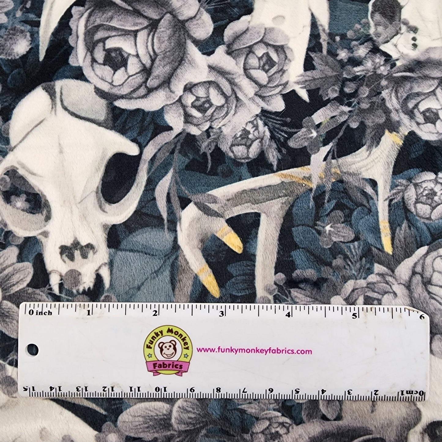 CLEARANCE Gray Memento Mori Digital - Shannon Fabrics Cuddle Minky