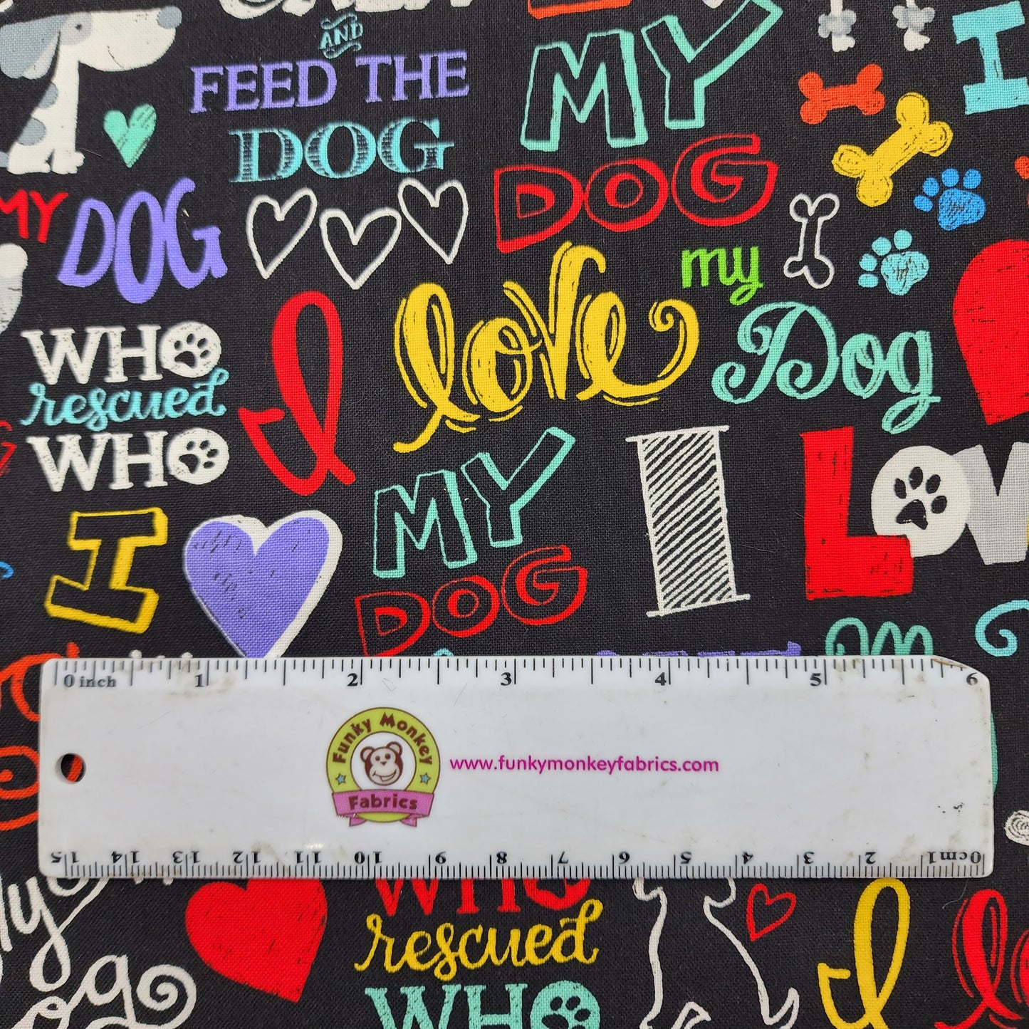 Black/Rainbow I Love My Dog - Timeless Treasures Cotton