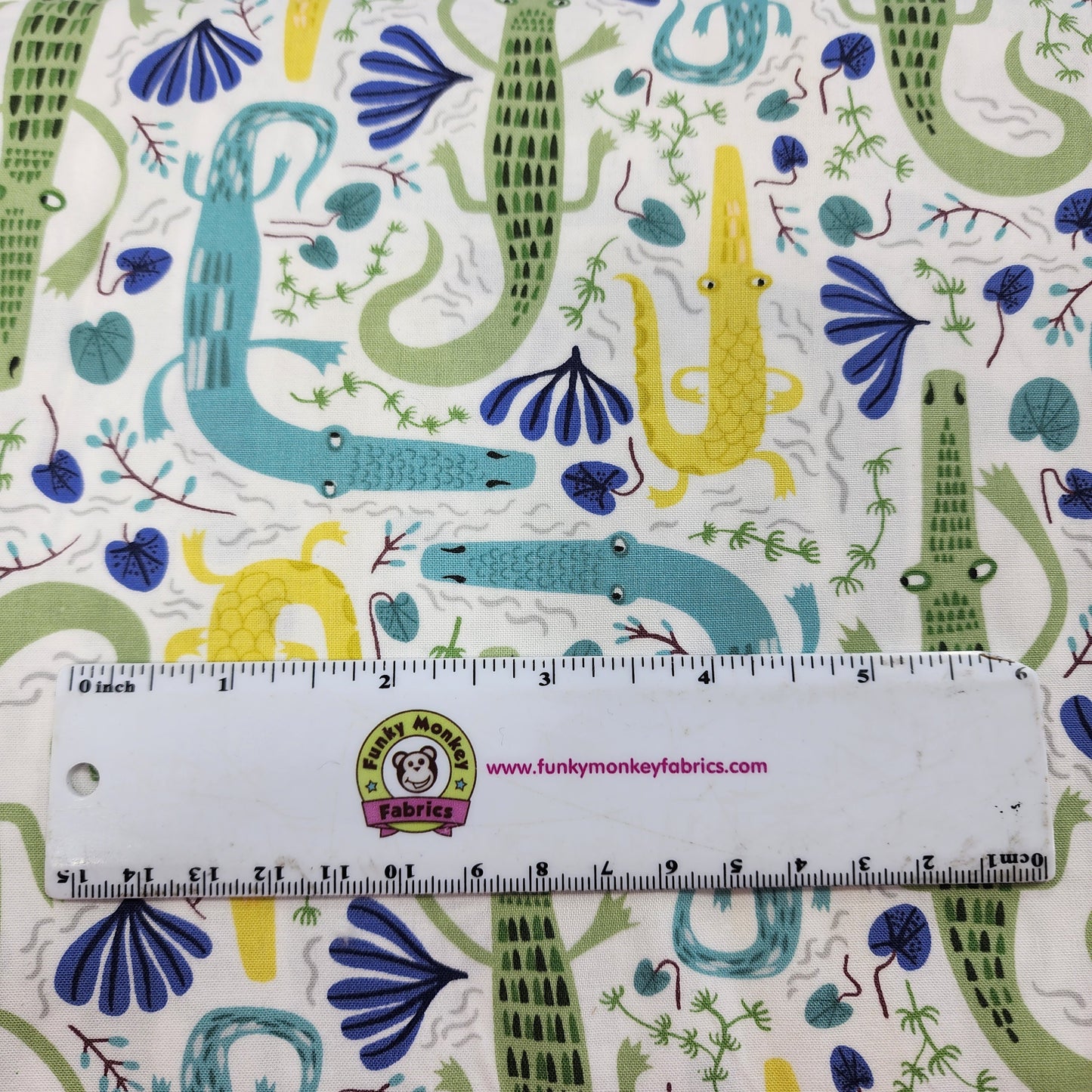 CLEARANCE Citron Jungle Jive Crocodiles - Clothworks Cotton