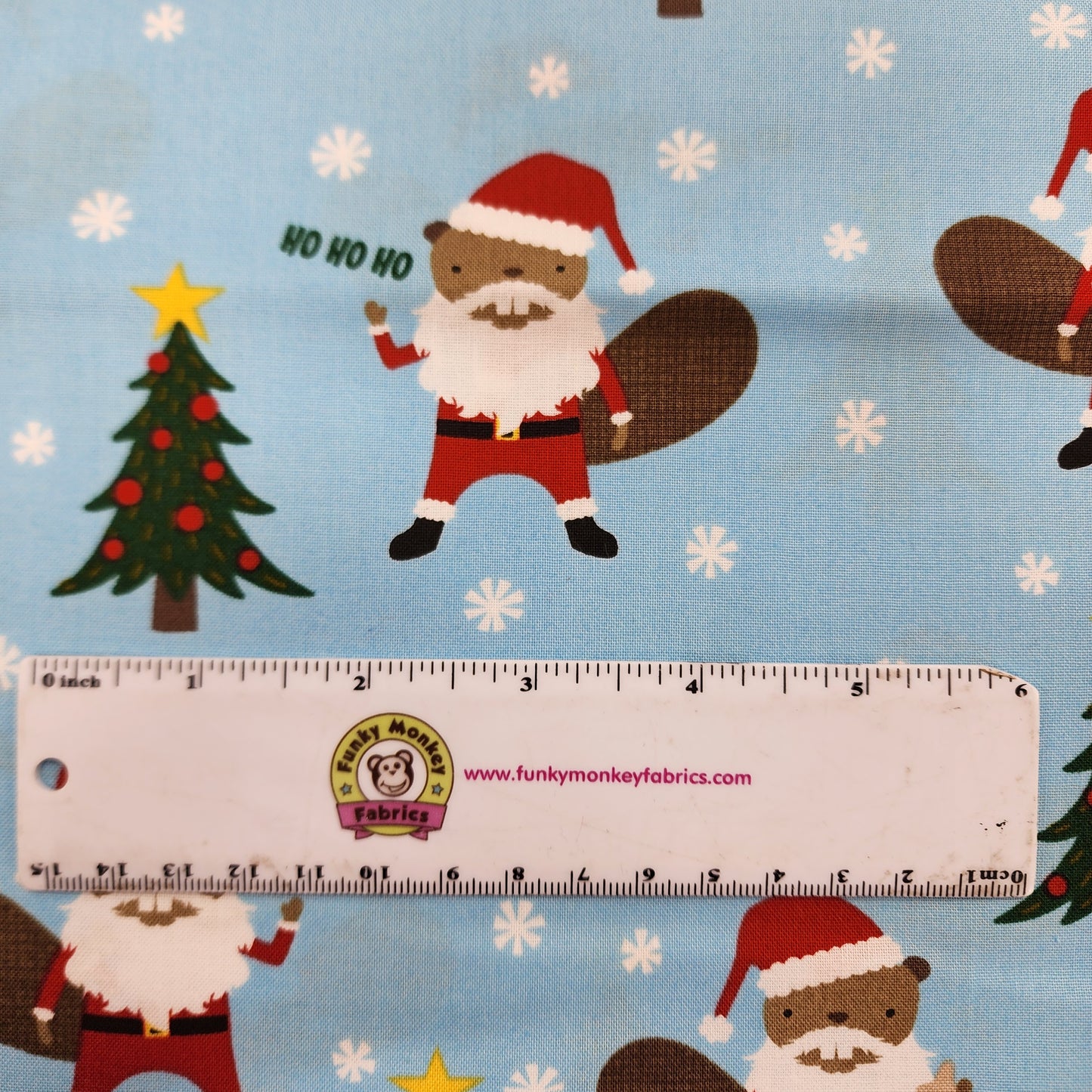 CLEARANCE Blue Beaver Santa Purely Canadian Eh - Robert Kaufman Cotton