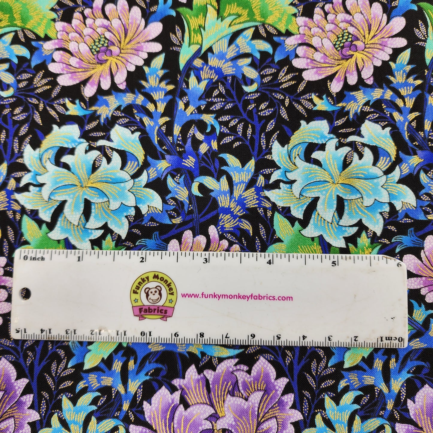 Black Medium Packed Floral Metallic - Timeless Treasures Cotton