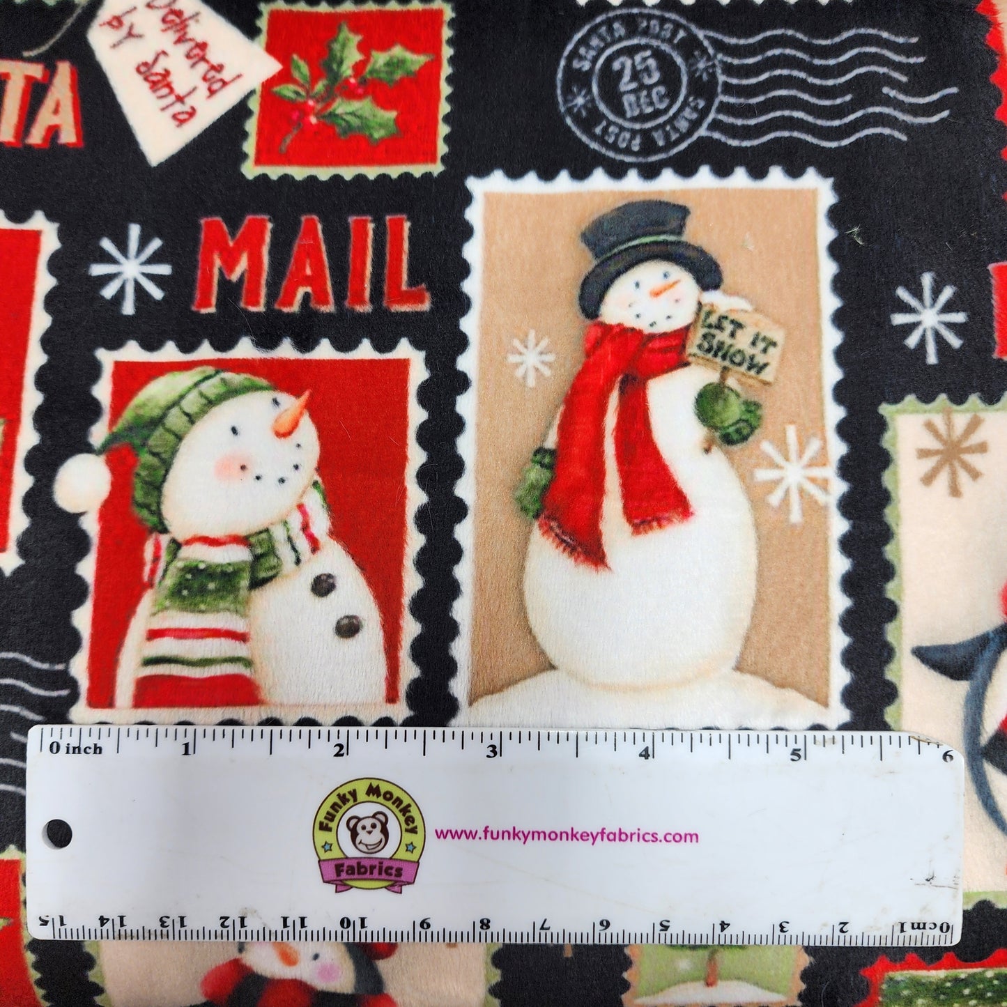 CLEARANCE Black Merry Mail Digital - Shannon Fabrics Cuddle Minky