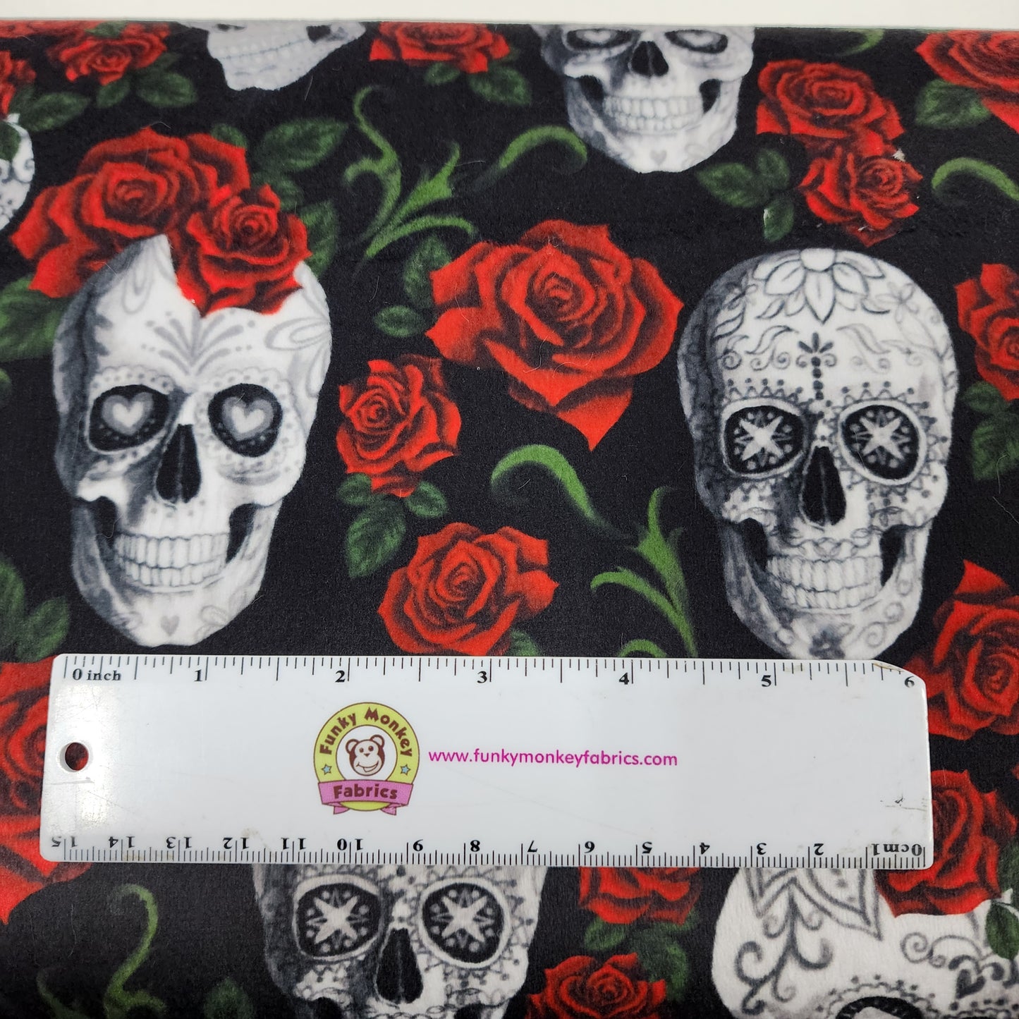 Scarlet Skull N Roses Digital - Shannon Fabrics Cuddle Minky