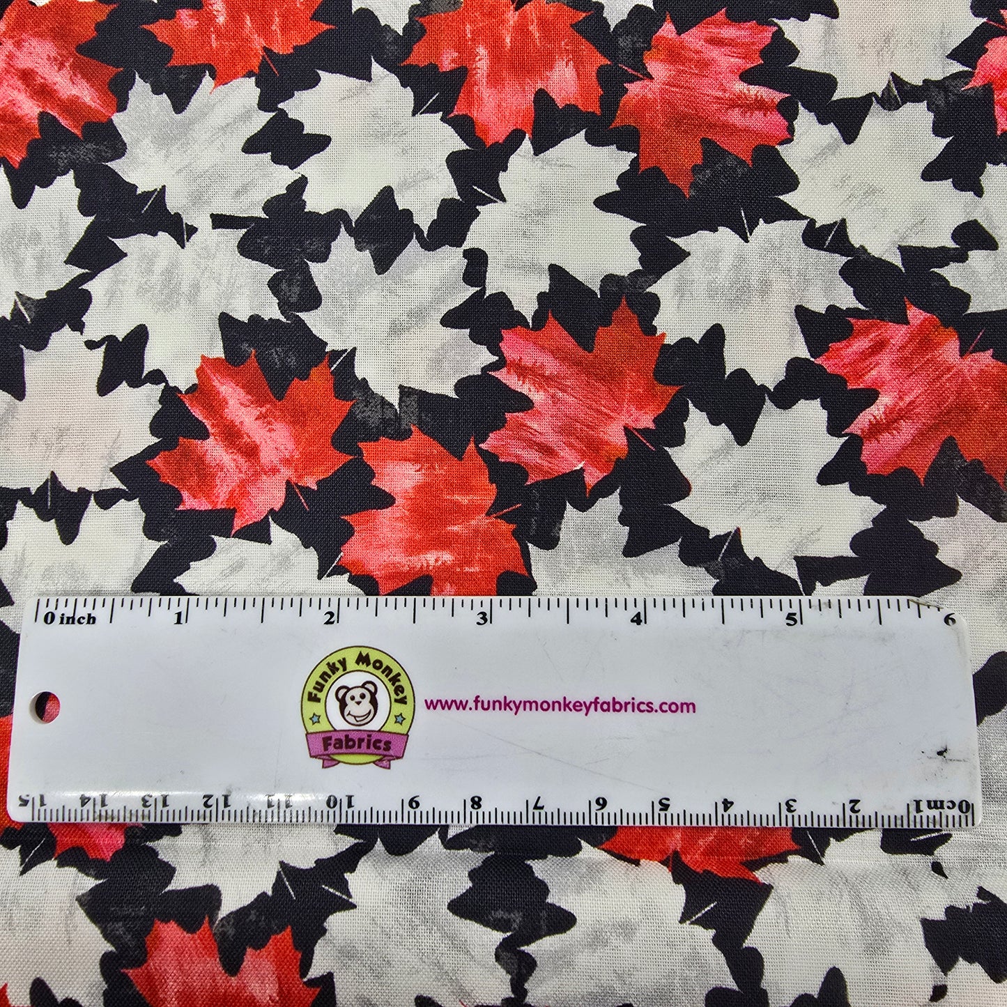 Red and White Maple Leaves on Coal Black - Windham Fabrics Cotton (53747-4)