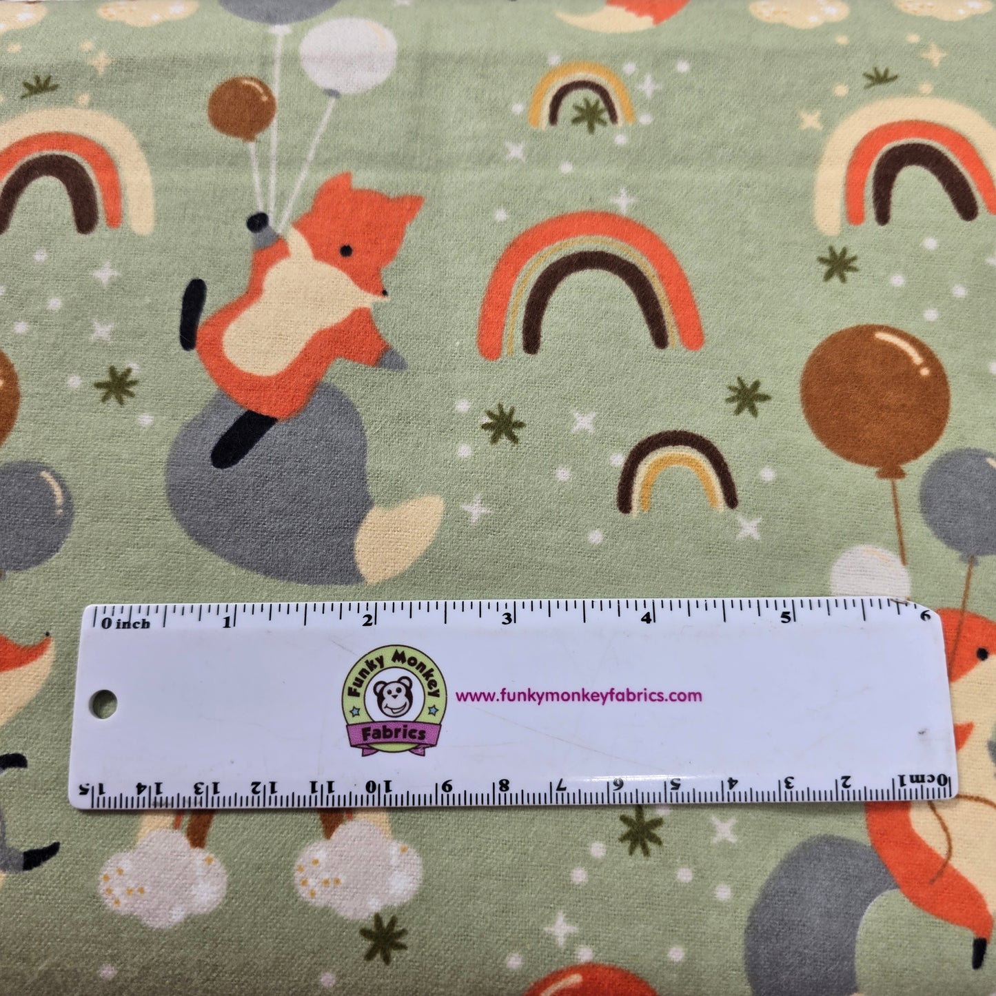 Foxes & Rainbows on Green - David Textiles Flannel