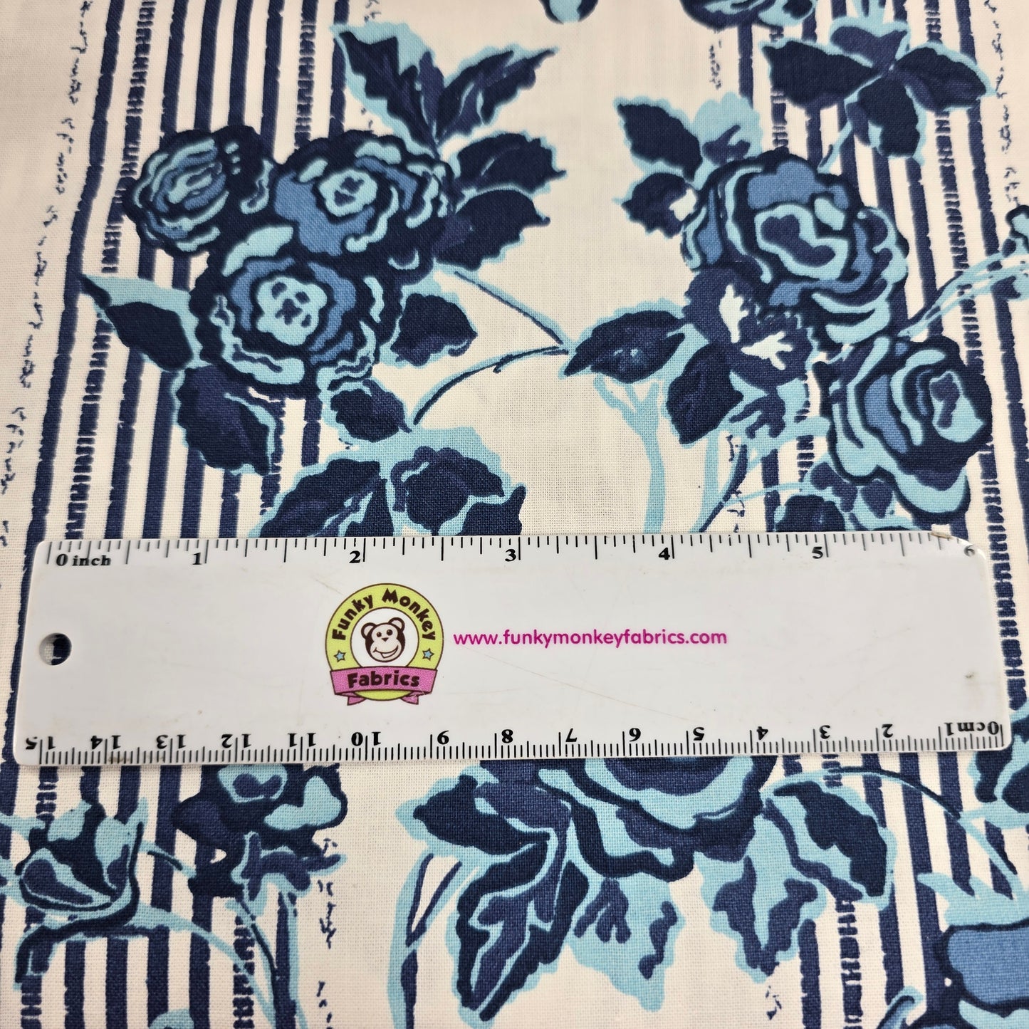 Trellis Rose Blue - Fabric Editions Cotton