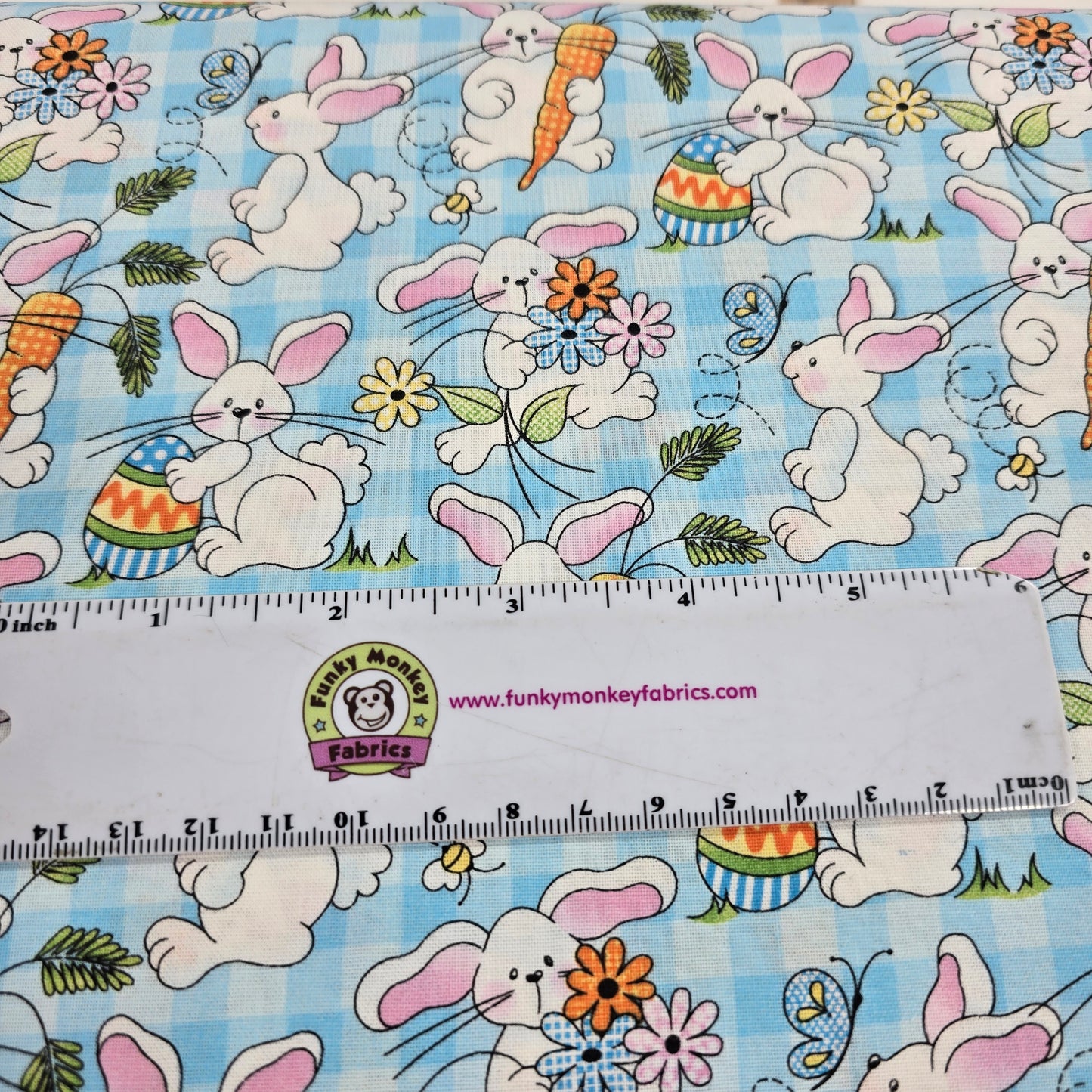 Easter Bunnies on Blue Plaid - Fabric Traditions Cotton
