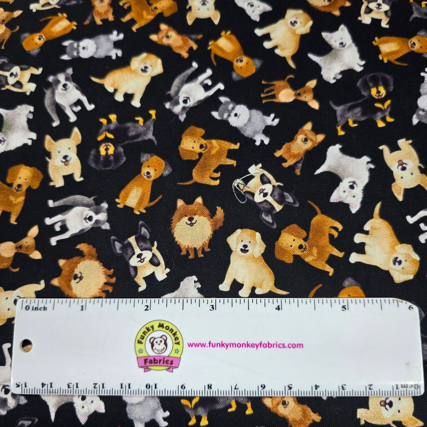Black Tossed Small Dogs - Timeless Treasures Cotton