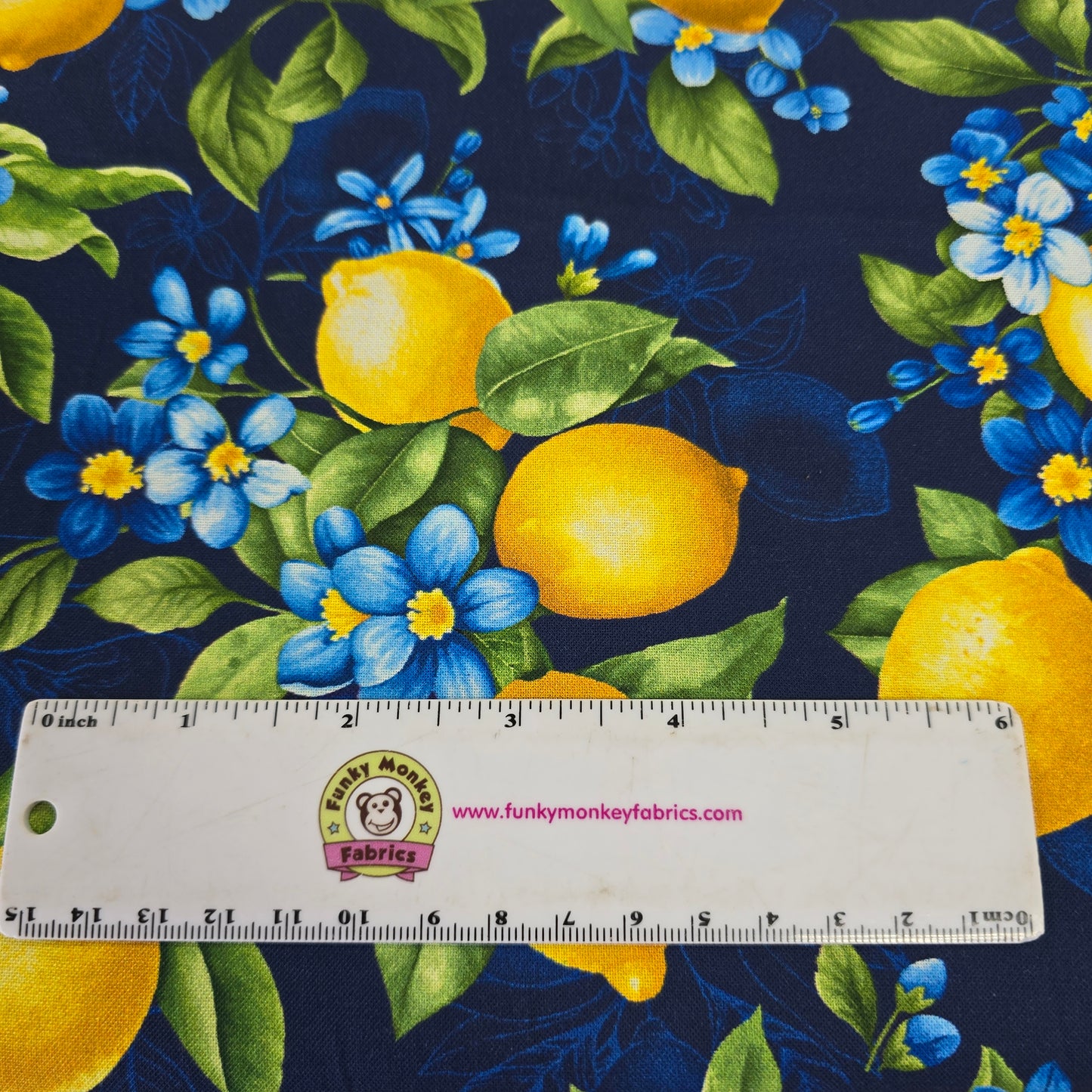 Lemon Bouquet on Navy - Timeless Treasures Cotton