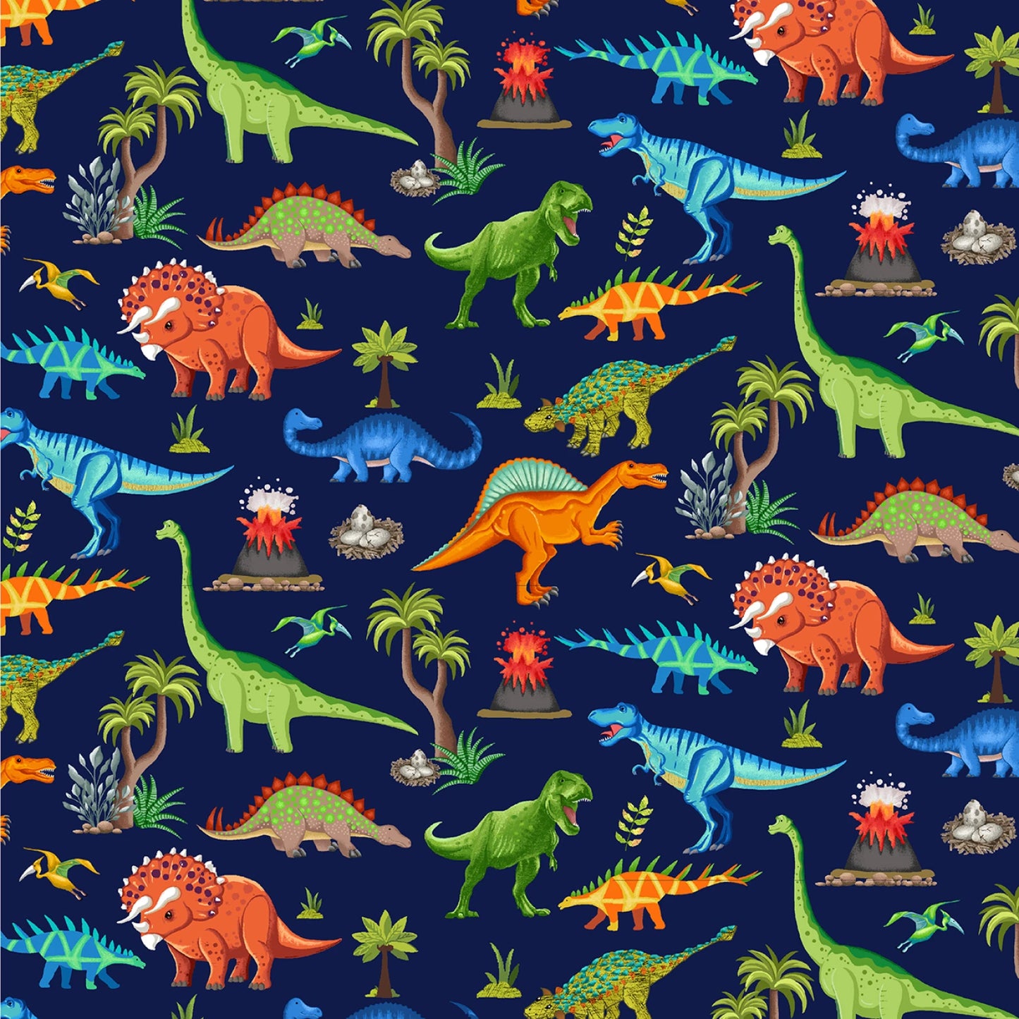 Navy Dinosaurs Scenic - Timeless Treasures Cotton