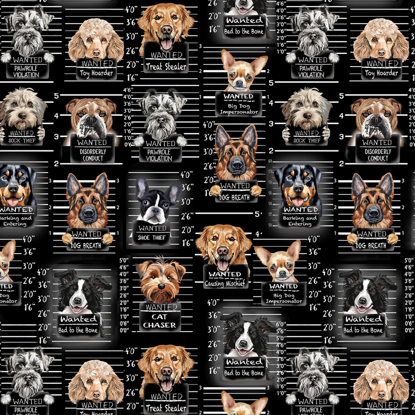 Black Dog Mugshots - Timeless Treasures Cotton