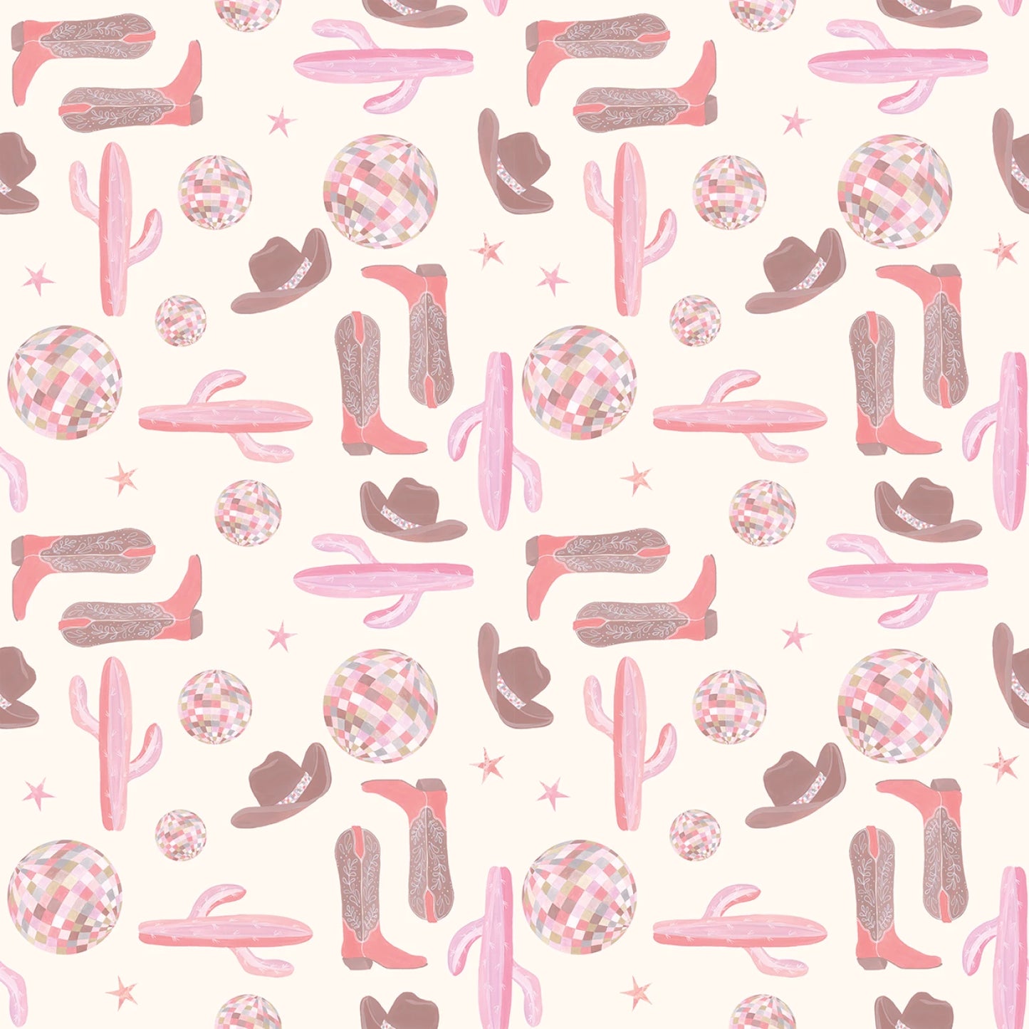 Cowgirl Icons on White - Disco Cowgirl - Timeless Treasures Cotton