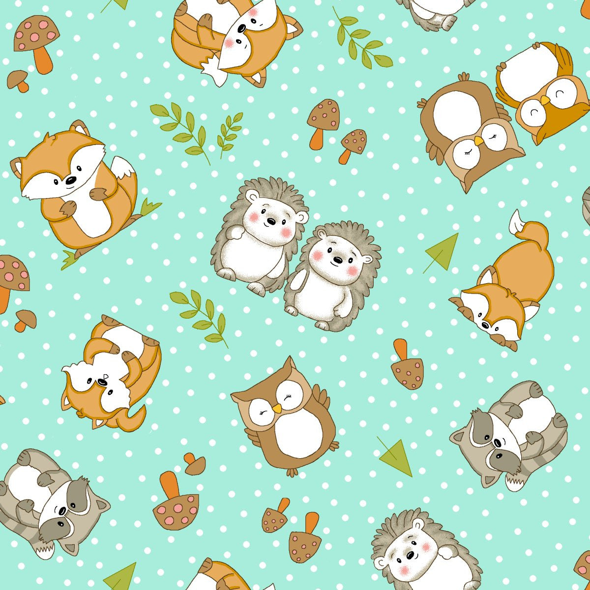 Woodland Critters on Green - AE Nathan Flannel