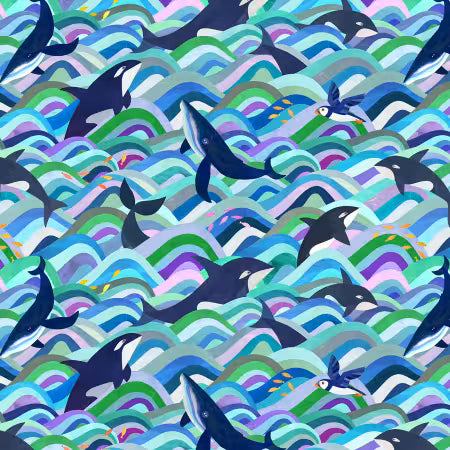 Multi Whale Dance - Alaska The Last Frontier - Michael Miller Cotton