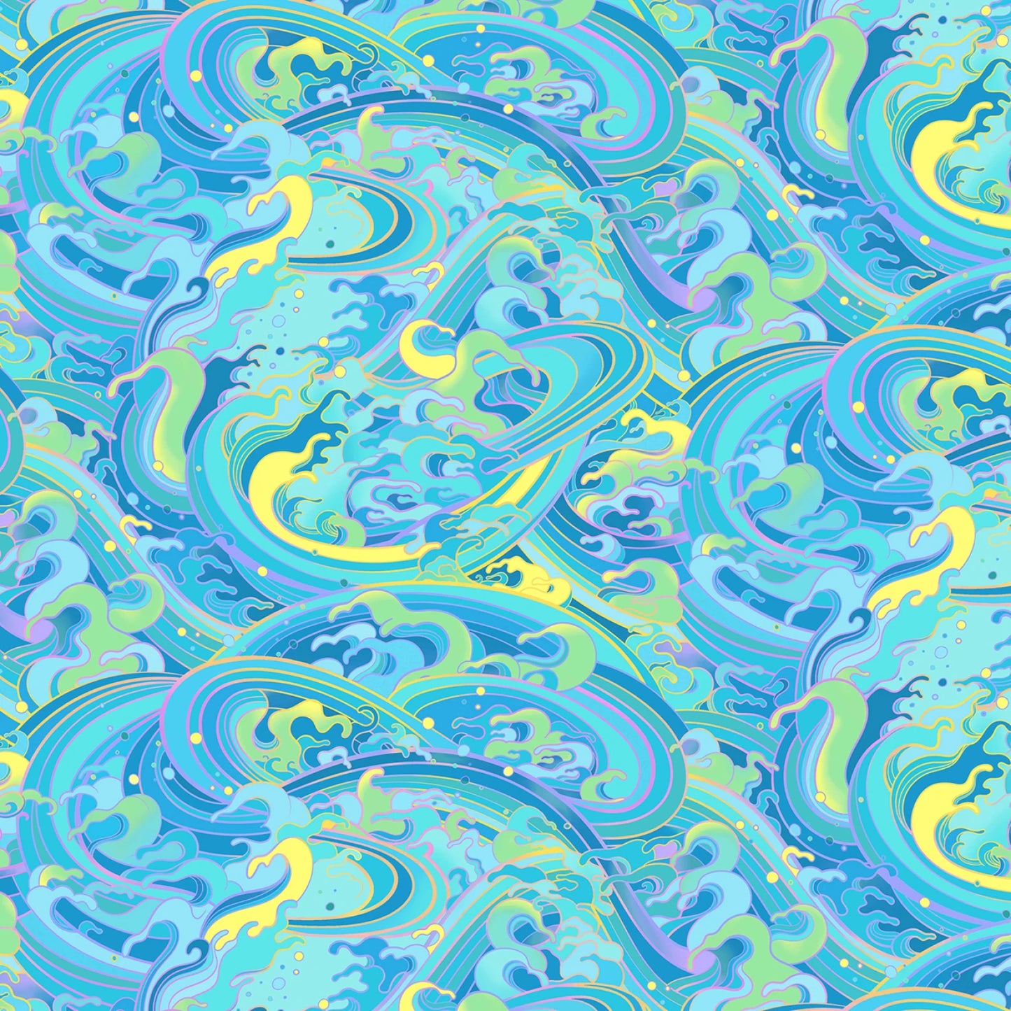 Turquoise Rolling Wave - Divine Oceana - Michael Miller Cotton