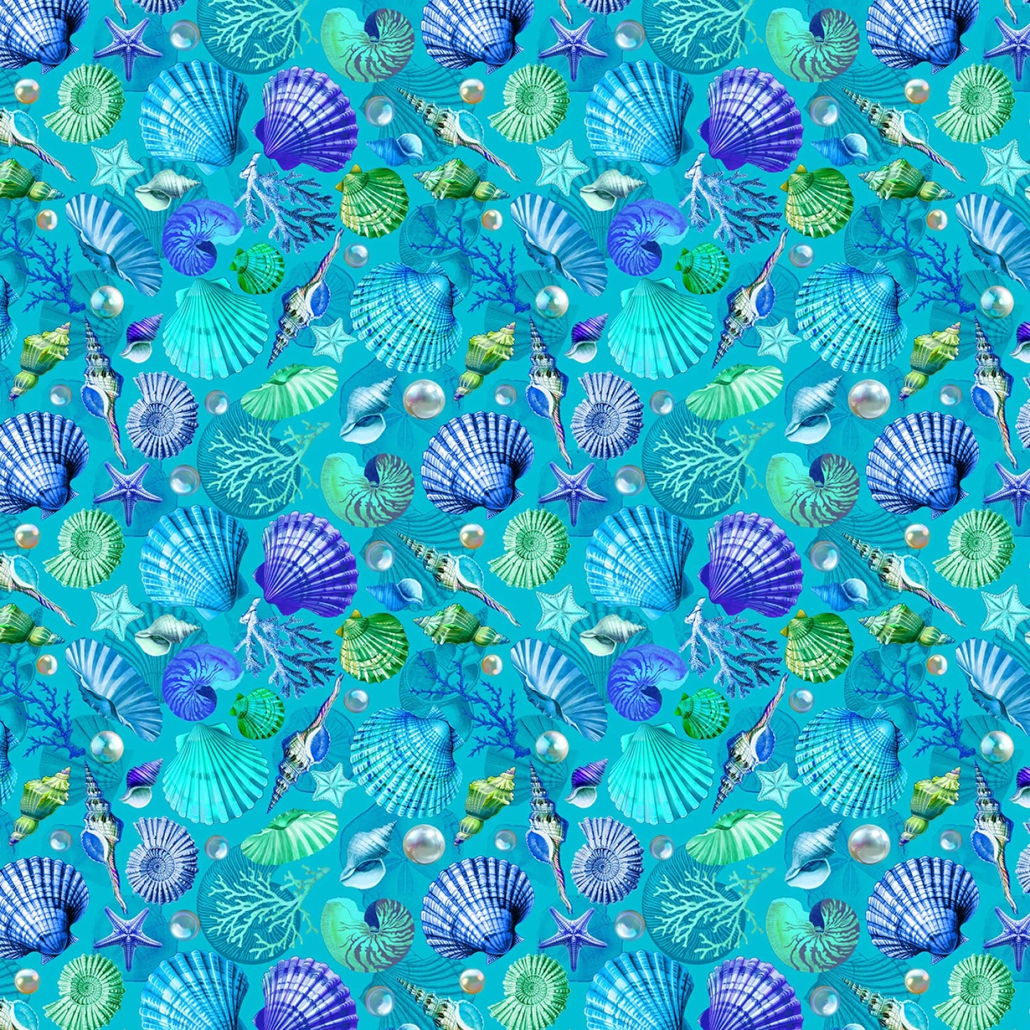 Pearls and Seashells Turquoise - Divine Oceana - Michael Miller Cotton