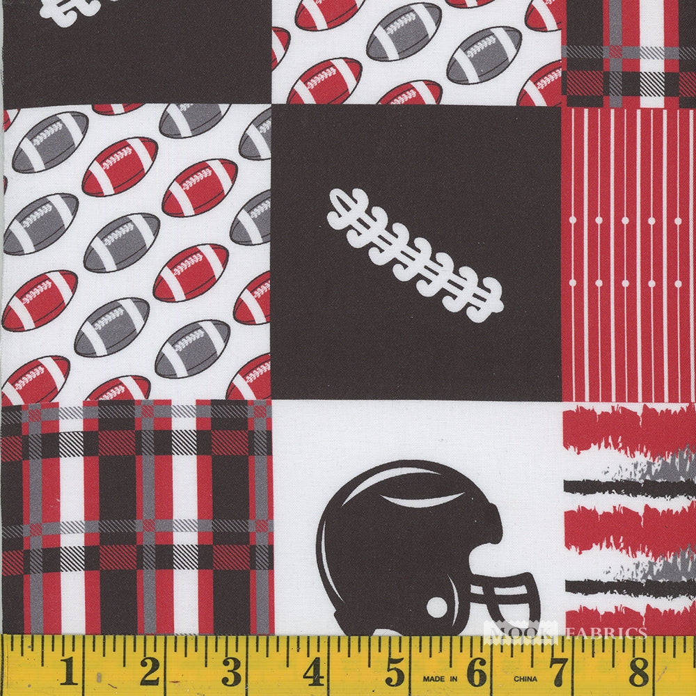 Red/Black/White Football Patchwork - Mook Fabrics Cotton