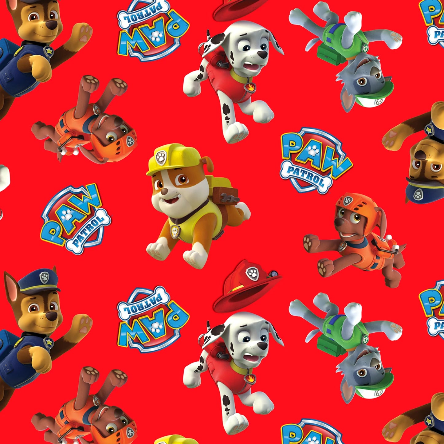Paw Patrol Character Toss on Red - David Textiles Cotton