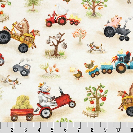 Beige Funny Farm Digital - Shannon Fabrics Cuddle Minky