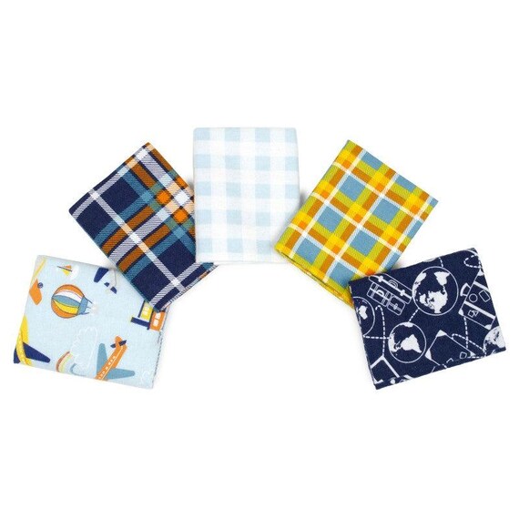 5 Fat Quarters - Blue Adventure - 3 Wishes Flannel