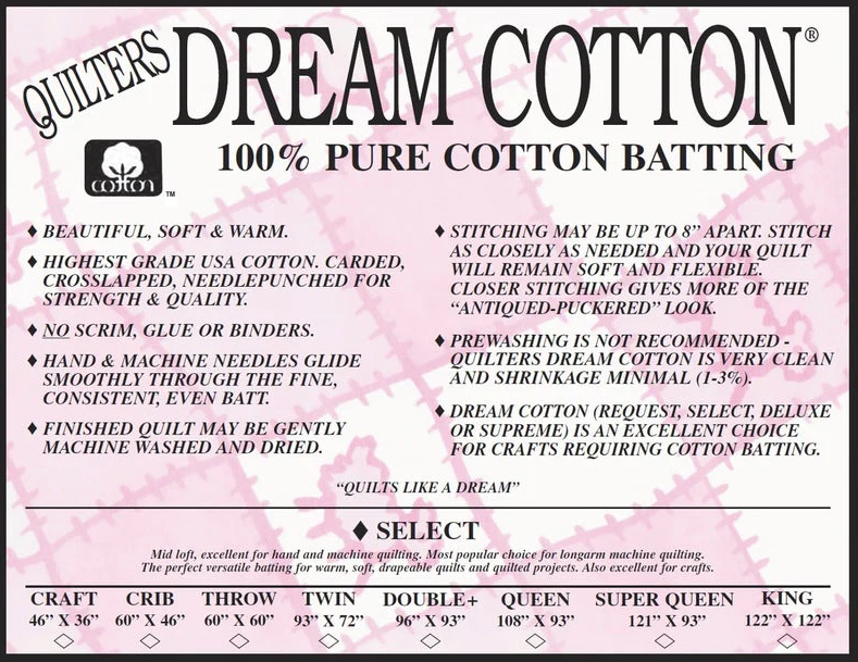 Twin Size White - Quilter's Dream Select Batting - Cotton