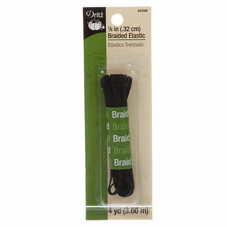 Black 0.32cm (1/8") Braided Elastic - 4y pack