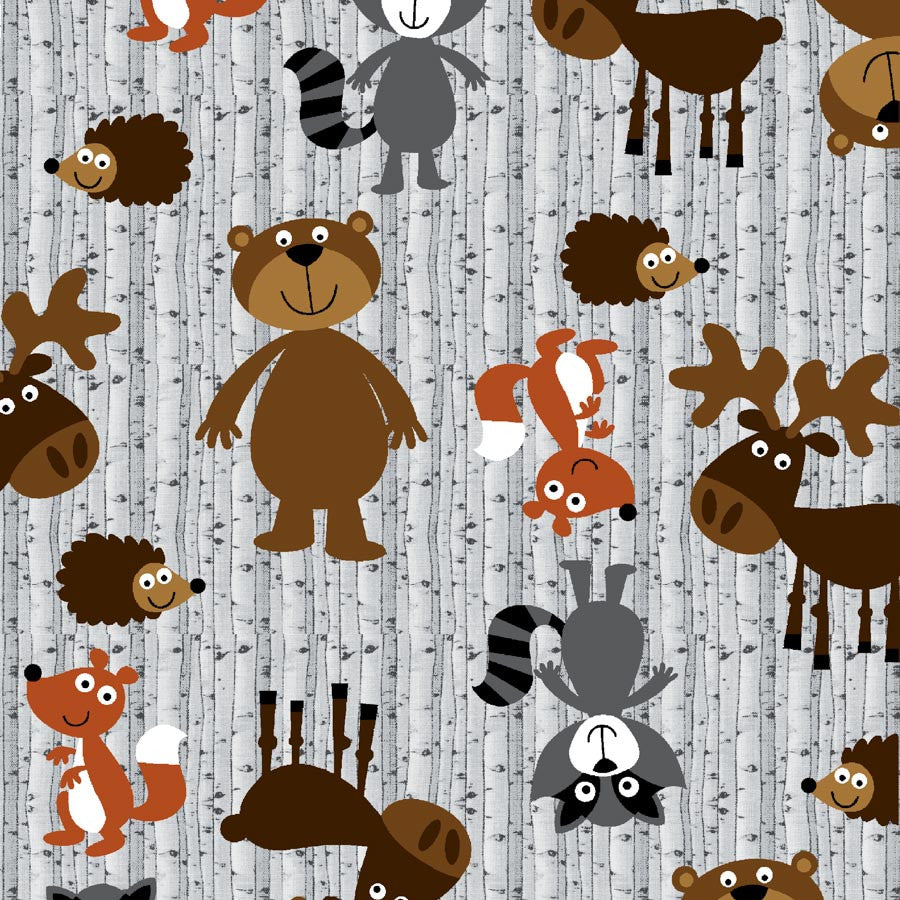 Woodland Animals on Grey - AE Nathan Flannel