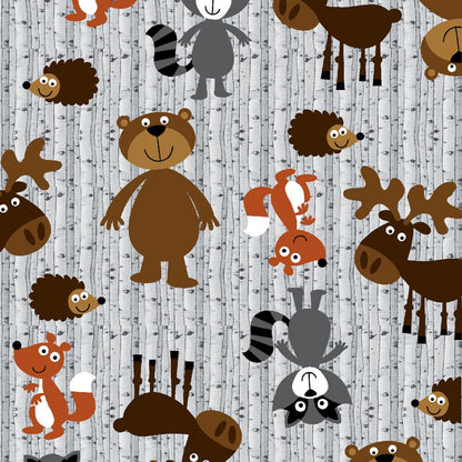 Woodland Animals on Grey - AE Nathan Flannel