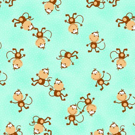 Aqua Monkeys - AE Nathan Flannel – Funky Monkey Fabrics