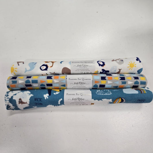 3 Fat Quarters - Blue Adventure - 3 Wishes Flannel