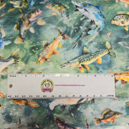 Hoffman Fish Toss Moss - Shannon Fabrics Cuddle Minky
