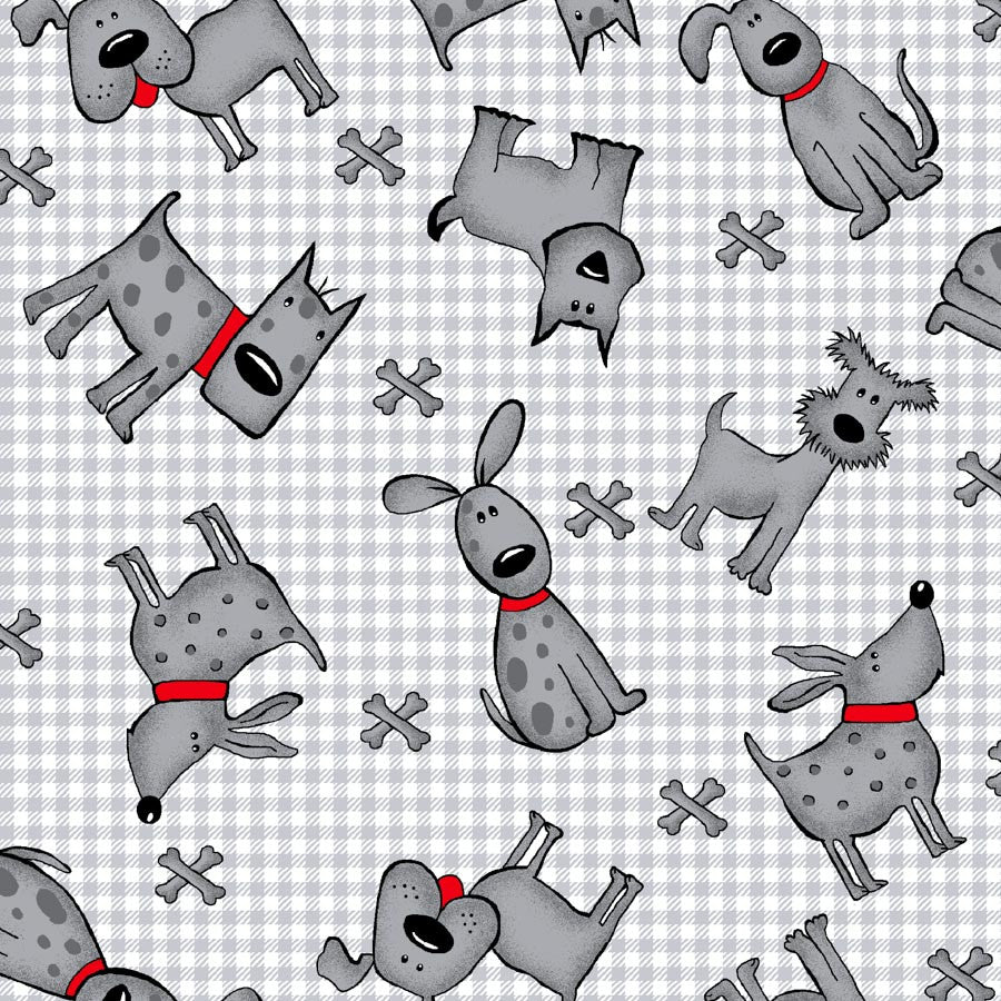 Dogs & Bones on Grey Plaid - AE Nathan Flannel