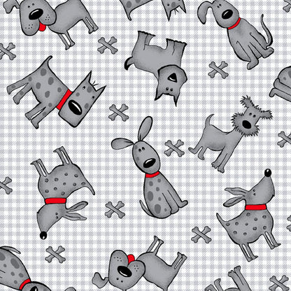 Dogs & Bones on Grey Plaid - AE Nathan Flannel