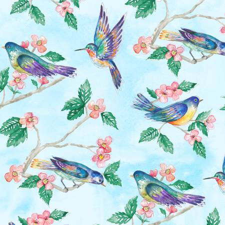 CLEARANCE Fanciful Flight Blue - Wilmington Prints Cotton