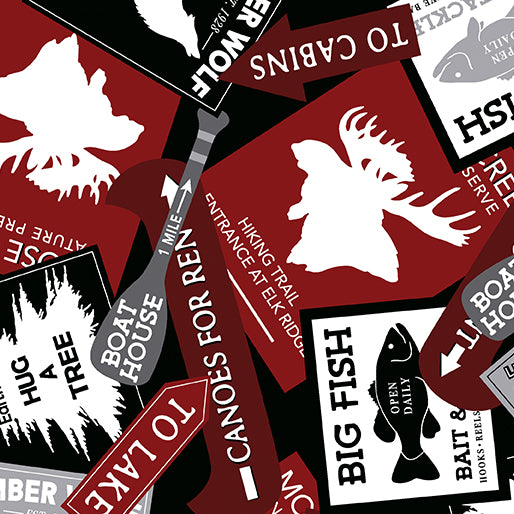Red Cabin Signs - Benartex Cotton