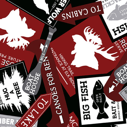 Red Cabin Signs - Benartex Cotton