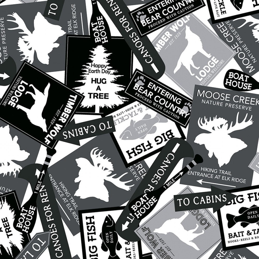 White Cabin Signs - Benartex Cotton