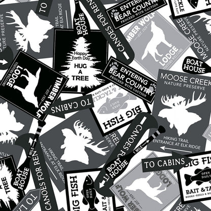 White Cabin Signs - Benartex Cotton