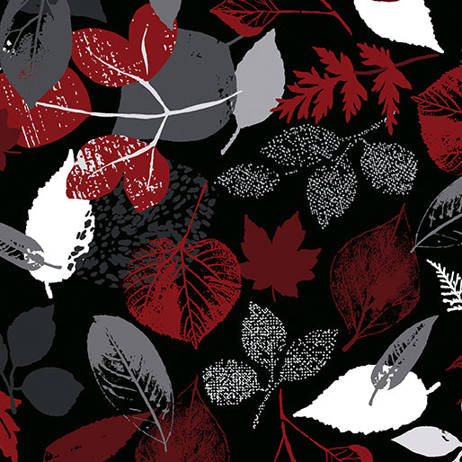Red/Black Falling Leaves - Benartex Cotton