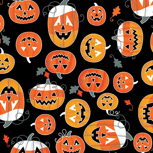 CLEARANCE Black Glow in the Dark Pumpkins - Benartex Cotton