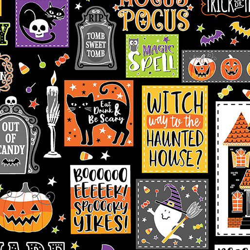 CLEARANCE Haunted Patchwork Glow in the Dark - Benartex Cotton
