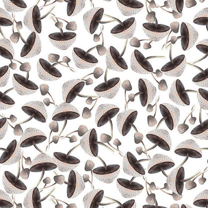 Mushrooms Blissful Bounty on White- Blank Cotton (1331-01white)