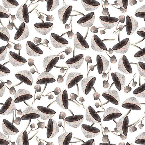 Mushrooms Blissful Bounty on White- Blank Cotton (1331-01white)