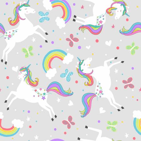 Unicorns & Rainbows on Grey - AE Nathan Flannel - 1/2 yard (13610AE-GRAY