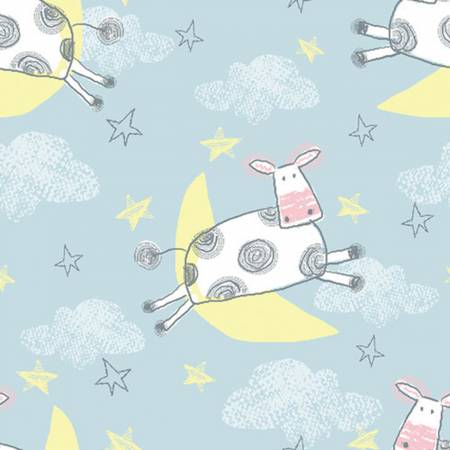 Blue Cow Jumping Over the Moon - AE Nathan Flannel - 1/2 yard (13877AE-BLU)