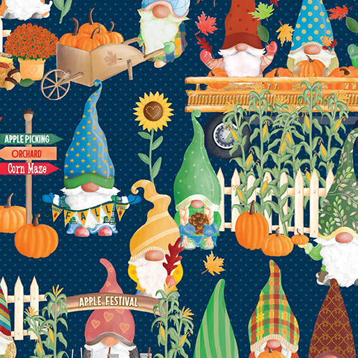 CLEARANCE Happy Fall Scenic Gnomes - Benartex Cotton