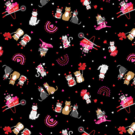 Kitty Love Black - Love You Fur-Ever - Benartex Cotton