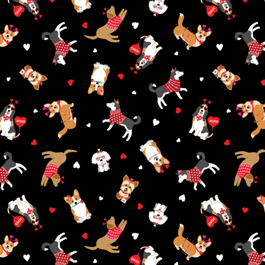Puppy Love Black - Love You Fur-Ever - Benartex Cotton