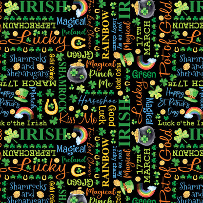 Lucky Words St. Patrick's Day on Black - Kanvas Cotton (14696B-12)