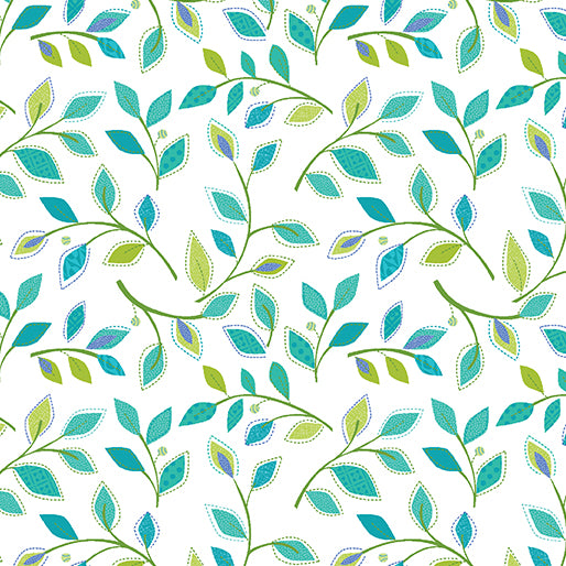 Teal/White Serendipity Small Vine - Benartex Cotton